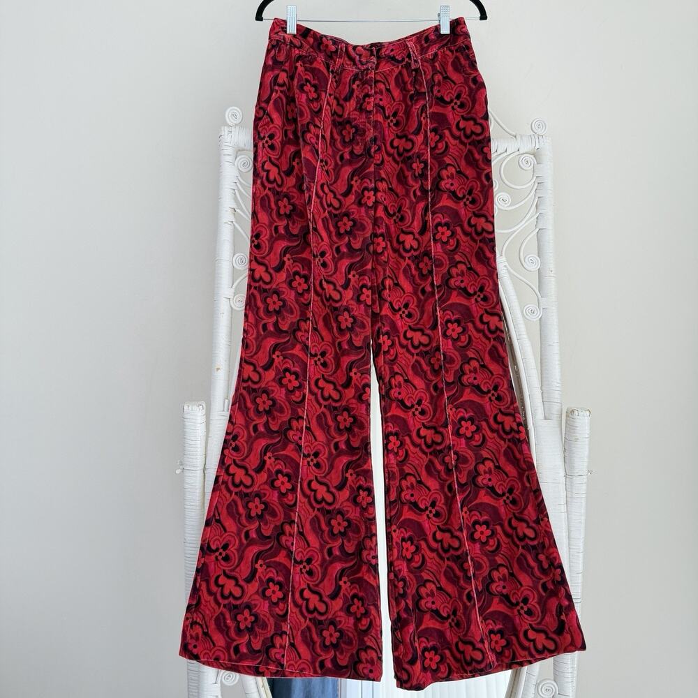 For Love and Lemons Penny Velvet Pants Medium Wide Leg‎ Groovy 70s Disco Retro
